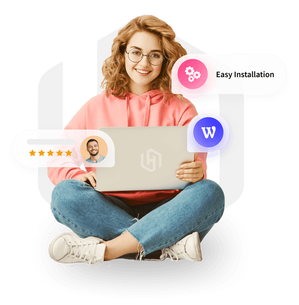 a girl with a laptop in her hands smiling happily about hostylus wordpress hosting