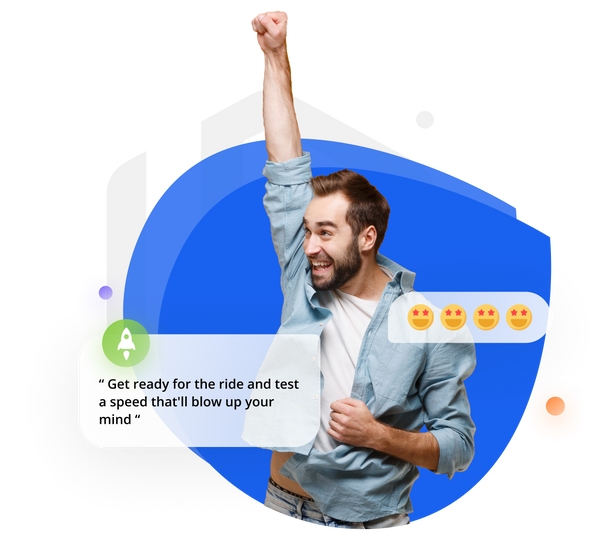a guy raising his hand excitedly to try Hostylus service
